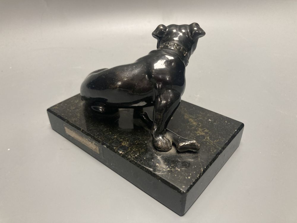 A patinated spelter model of a bulldog, length 13cm height 8.5cm